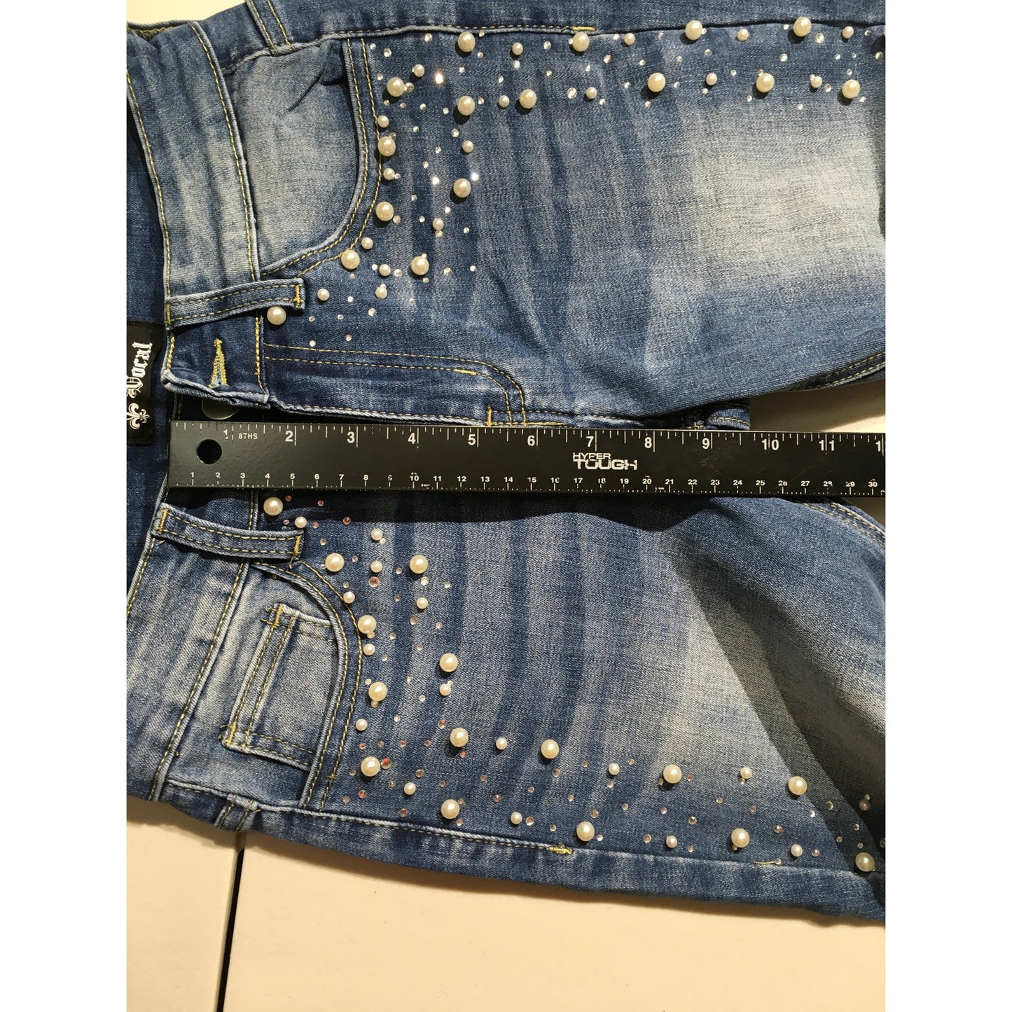Vocal Pearl Rhinestone Jeans Size S - Glam, Y2K, Statement