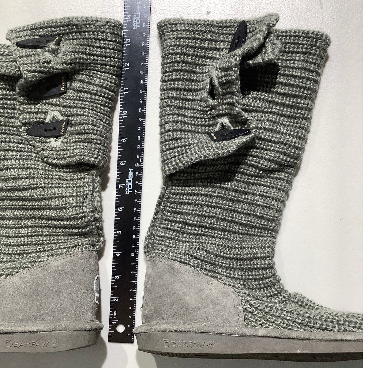 Bearpaw Knit Tall Boots Women’s Size 10 – Olive Green, Cozy, Foldable Shaft