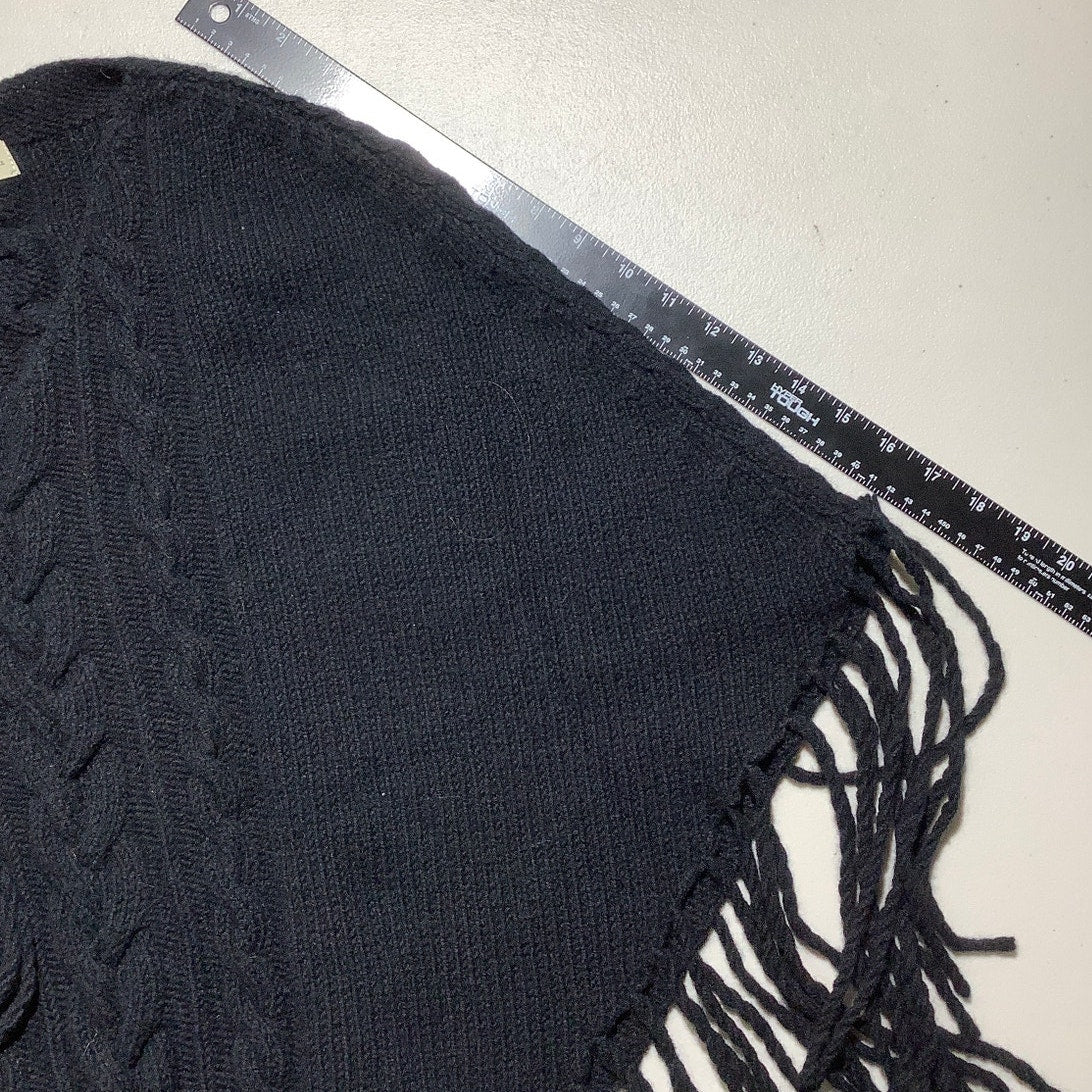 Burberry Black Wool Cashmere Blend Poncho One Size — Luxury, Fringe, Cable Knit
