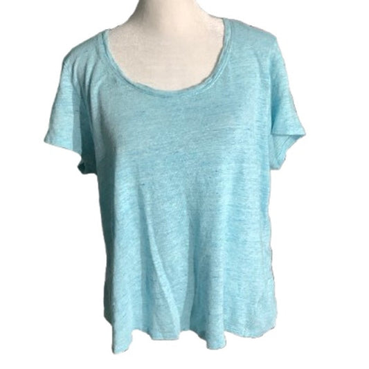 Tommy Bahama Light Blue T-Shirt Women’s Large – Relaxed, 100% Linen, Scoop Neck