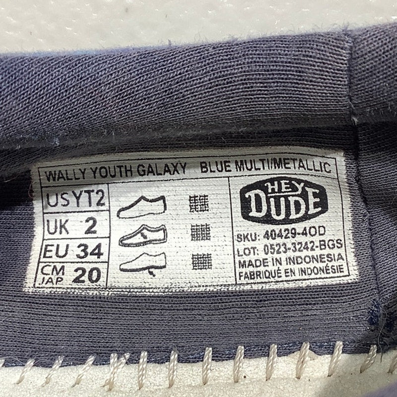 Hey Dude Youth Shoes Size 2 — Galaxy Blue, Metallic, Wally Slip-On