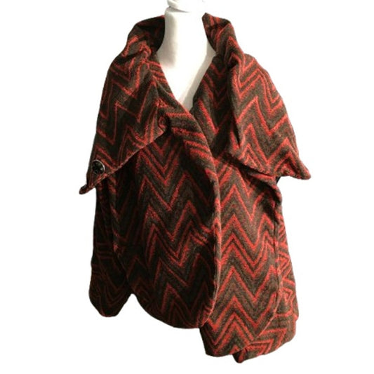 VTG Lindi Red/Black Chevron Jacket Size L – Boho, Statement, Cozy