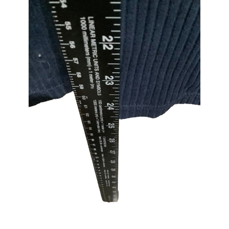 J.Crew Navy Long Ruffle White Sleeve Ribbed Top Xl Preppy Minimalist Casual