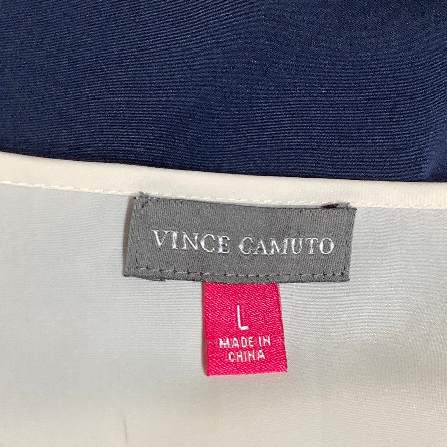 Vince Camuto Size Large Blue & Cream Colorblock Short Sleeve Blouse Office Siren