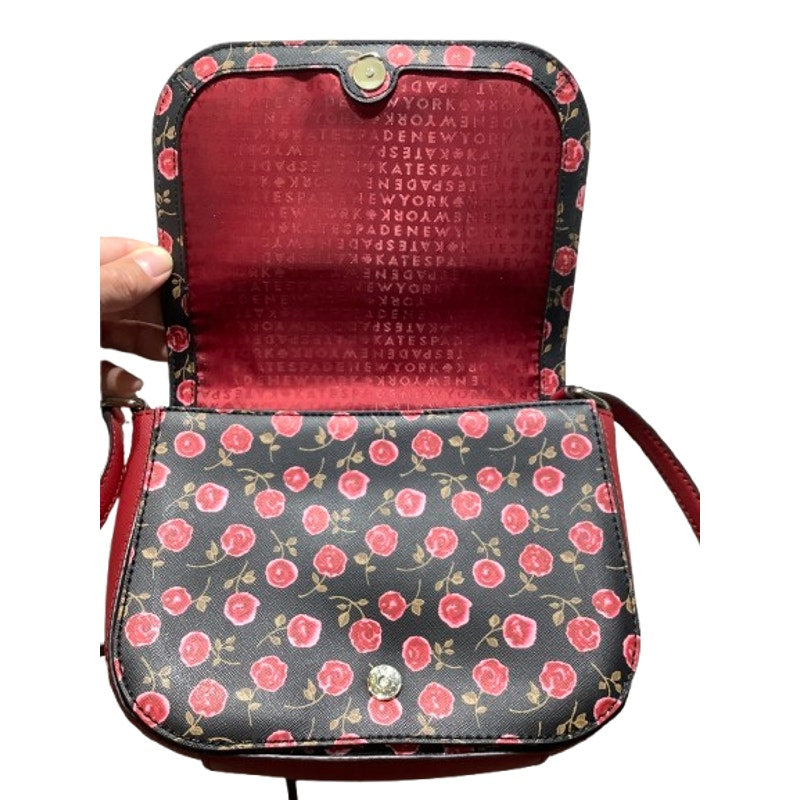 Kate Spade Crossbody Purse – Red, Floral Strap, Leather, Compact