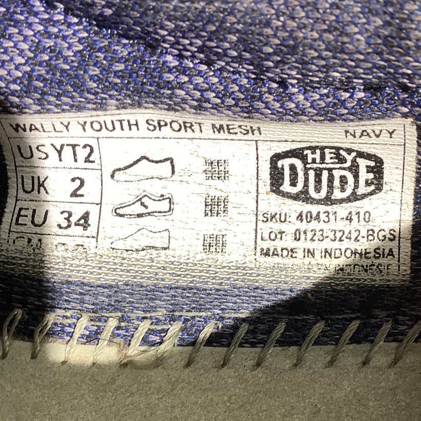 Hey Dude Child Size 2 — Navy, Slip-On, Sport Mesh