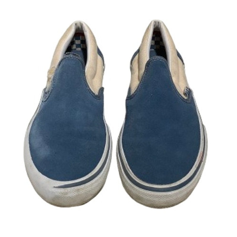 Vans Men's 7.5 Blue & Beige Slip-On Sneakers - Casual, Skate, Streetwear
