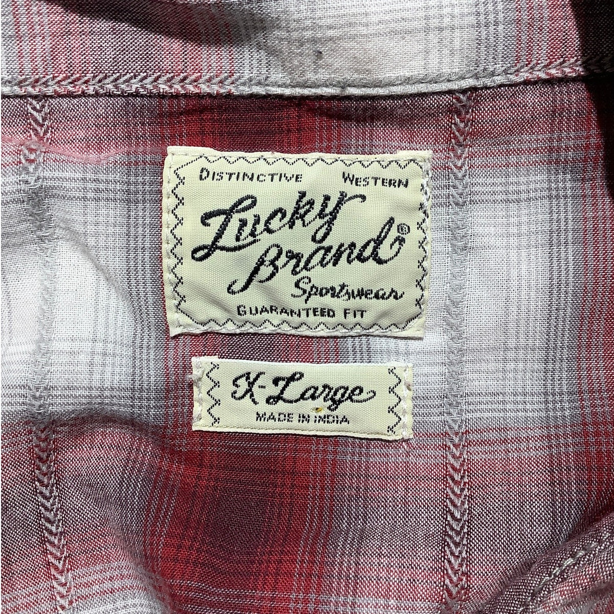 Lucky Brand Men's L Red White Western Classic Fit Plaid Button Down