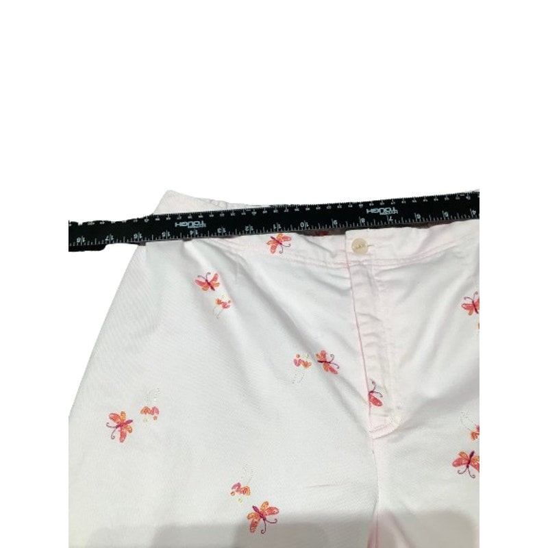 David Brooks Pants 10 Embroidered Butterflies Pink Preppy Whimsical Spring