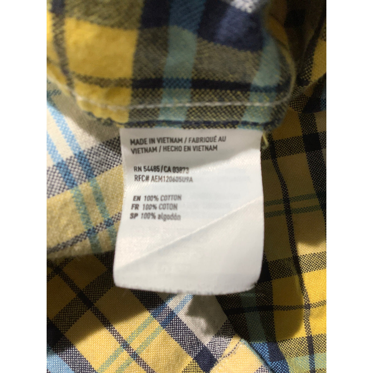American Eagle Men's L Yellow Blue White Plaid Seriously Soft Button Up