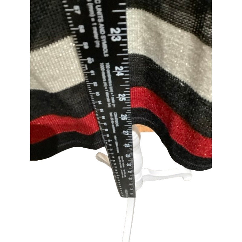 Maggie Barnes Black Red Silver Women's Vest 1X Striped, Sleeveless, Shimmering