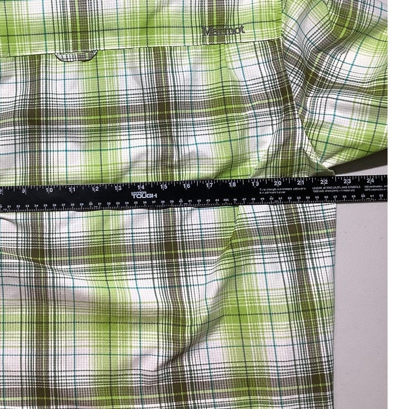 Marmot Green White Plaid Button Down Shirt Men’s L — Outdoor, Hiking, Gorpcore