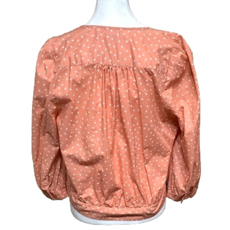 Madewell Peach Star Print Wrap Top Sz M Casual Boho 100% Cotton