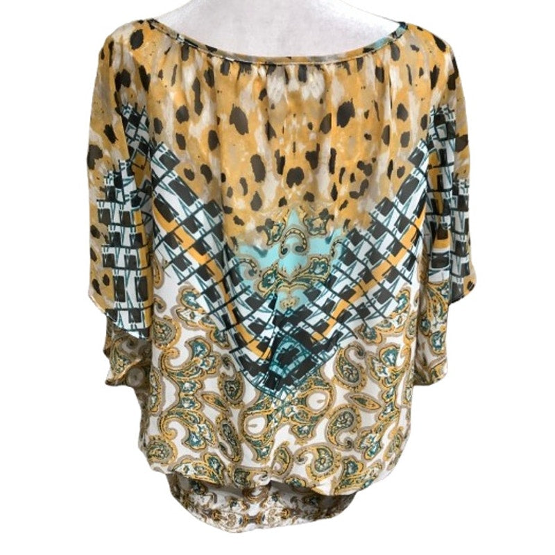 Valerie Stevens Sheer Paisley Blouse with Attached Tank XL, Boho, Whimsical