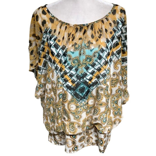 Valerie Stevens Sheer Paisley Blouse with Attached Tank XL, Boho, Whimsical