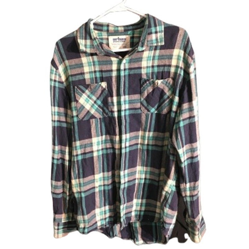 Urban Pipeline Men's Plaid Flannel Shirt LG - Grunge, Casual, 90s Style