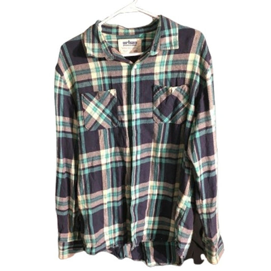 Urban Pipeline Men's Plaid Flannel Shirt LG - Grunge, Casual, 90s Style