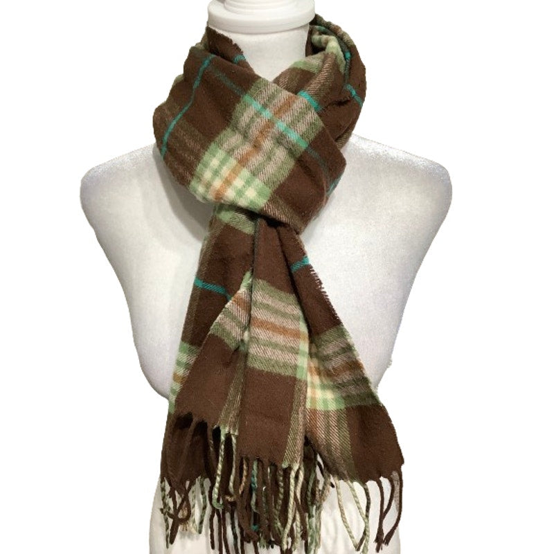 V. Fraas Brown Plaid Scarf, Made in Germany, Cozy, Preppy, and Vintage
