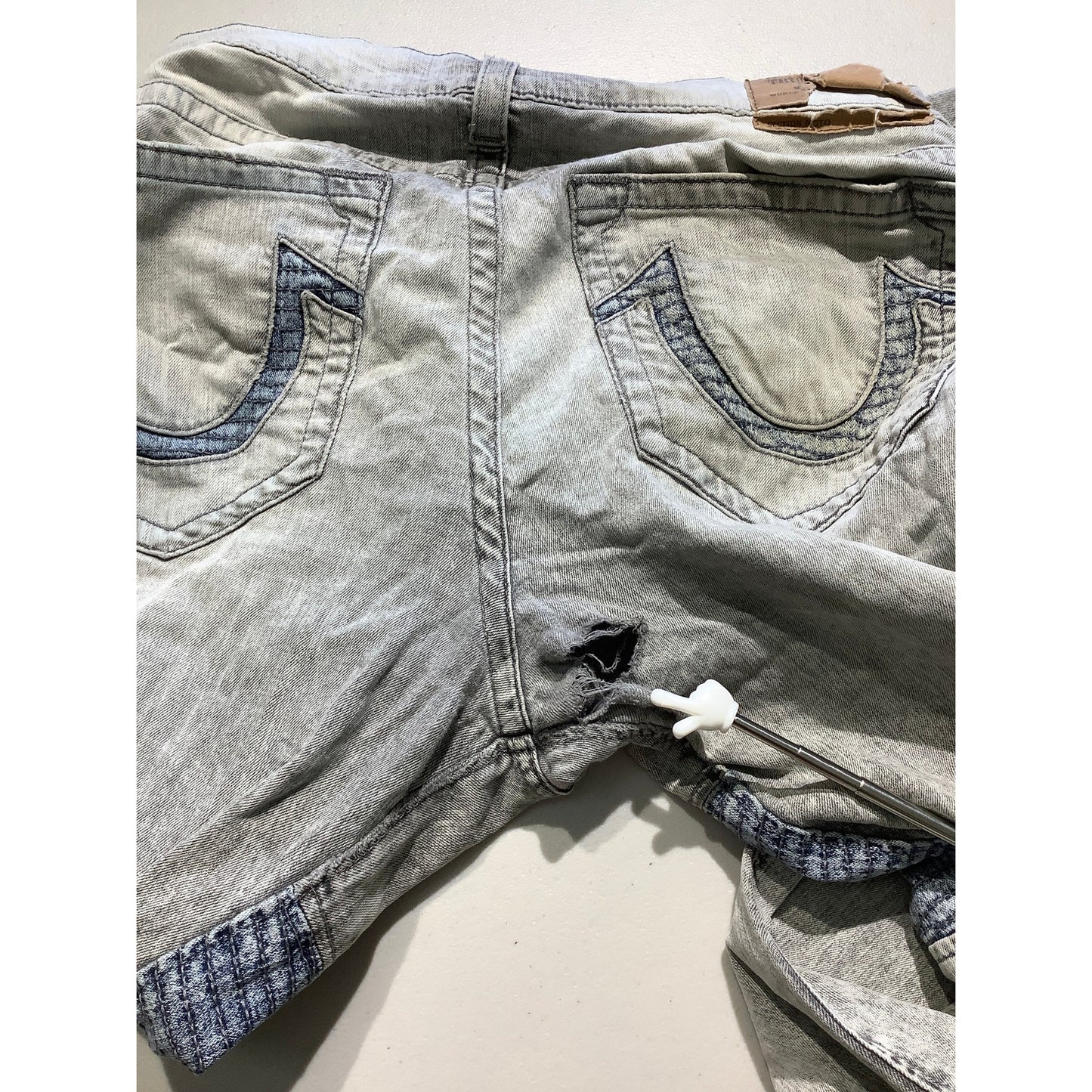 True Religion Gray Moto Jeans Size 38 – Streetwear, Grunge, Distressed FLAW