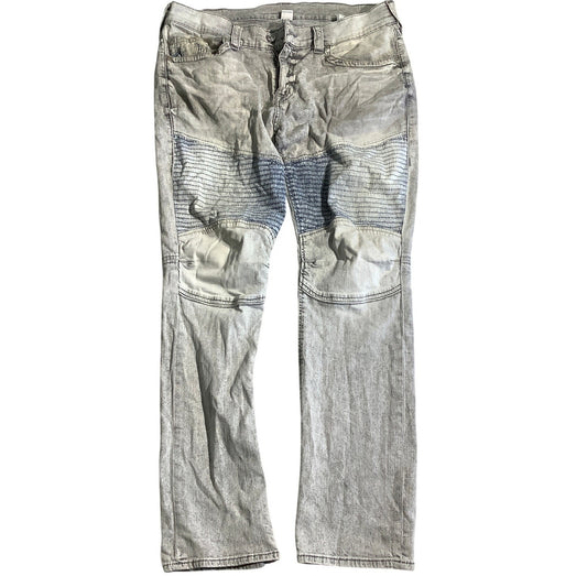 True Religion Gray Moto Jeans Size 38 – Streetwear, Grunge, Distressed FLAW