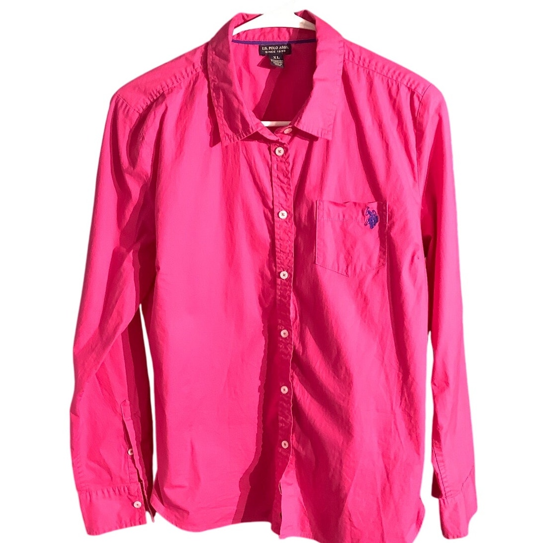 US Polo Association Button-Down Shirt Kids Size XL – Vibrant, Preppy, Casual