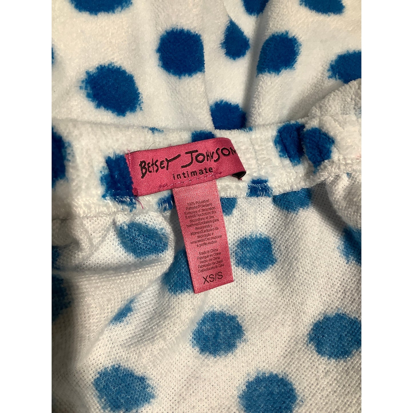 Betsey Johnson Blue & White Polka Dot Towel Wrap XS Cozy, Fun, Spa Day Essential