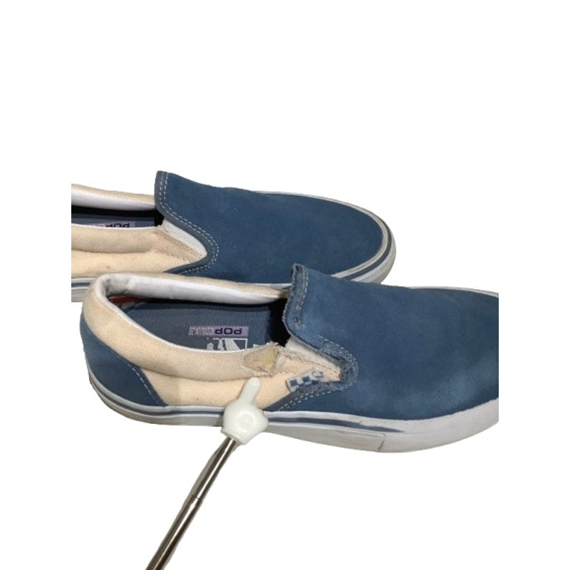 Vans Men's 7.5 Blue & Beige Slip-On Sneakers - Casual, Skate, Streetwear