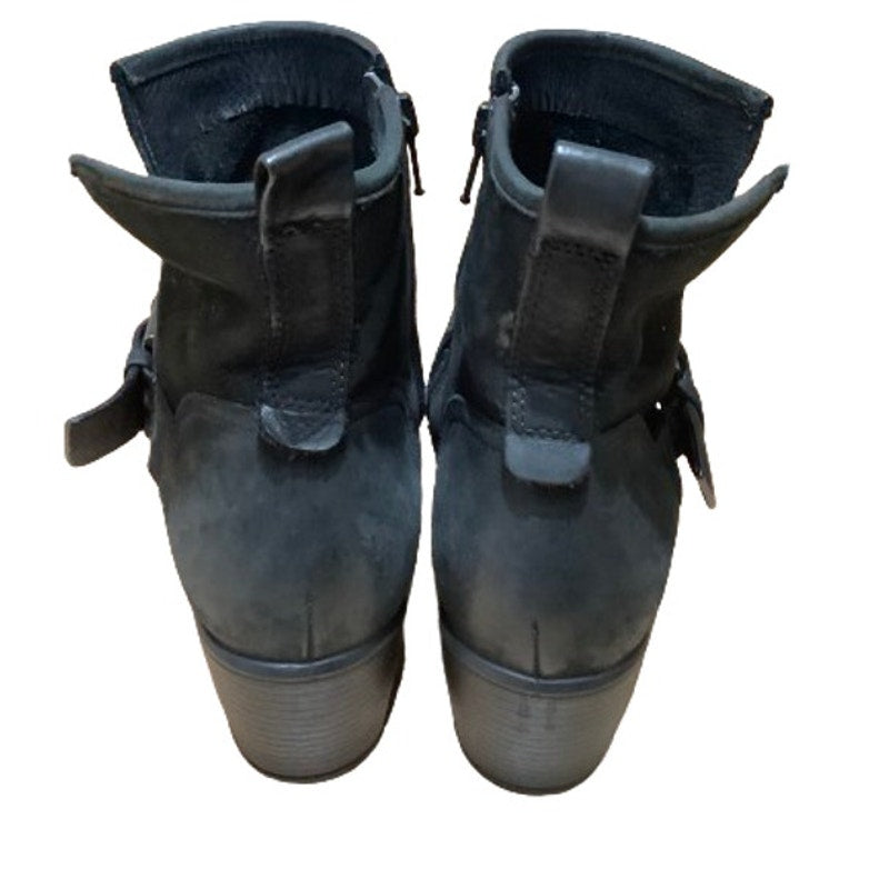 ECCO Black Ankle Boots Buckle Strap Block Heel Sz 6 Punk Emo Retro City Boho