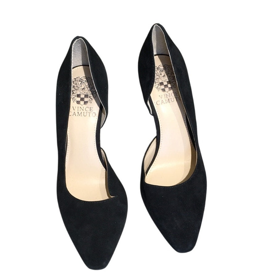 Vince Camuto Black Suede Heels Size 6.5M - Elegant, Minimalist, Office Siren