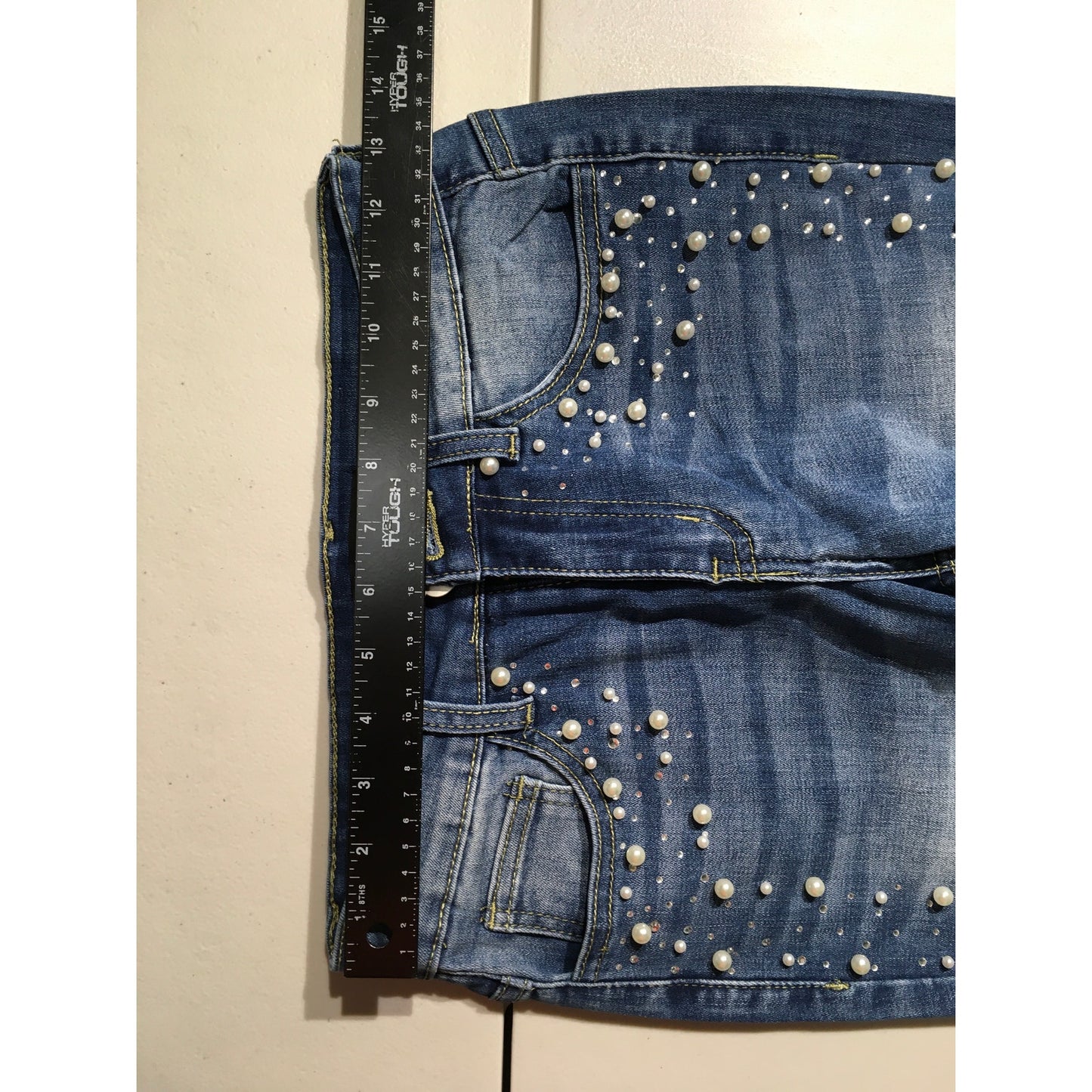 Vocal Pearl Rhinestone Jeans Size S - Glam, Y2K, Statement