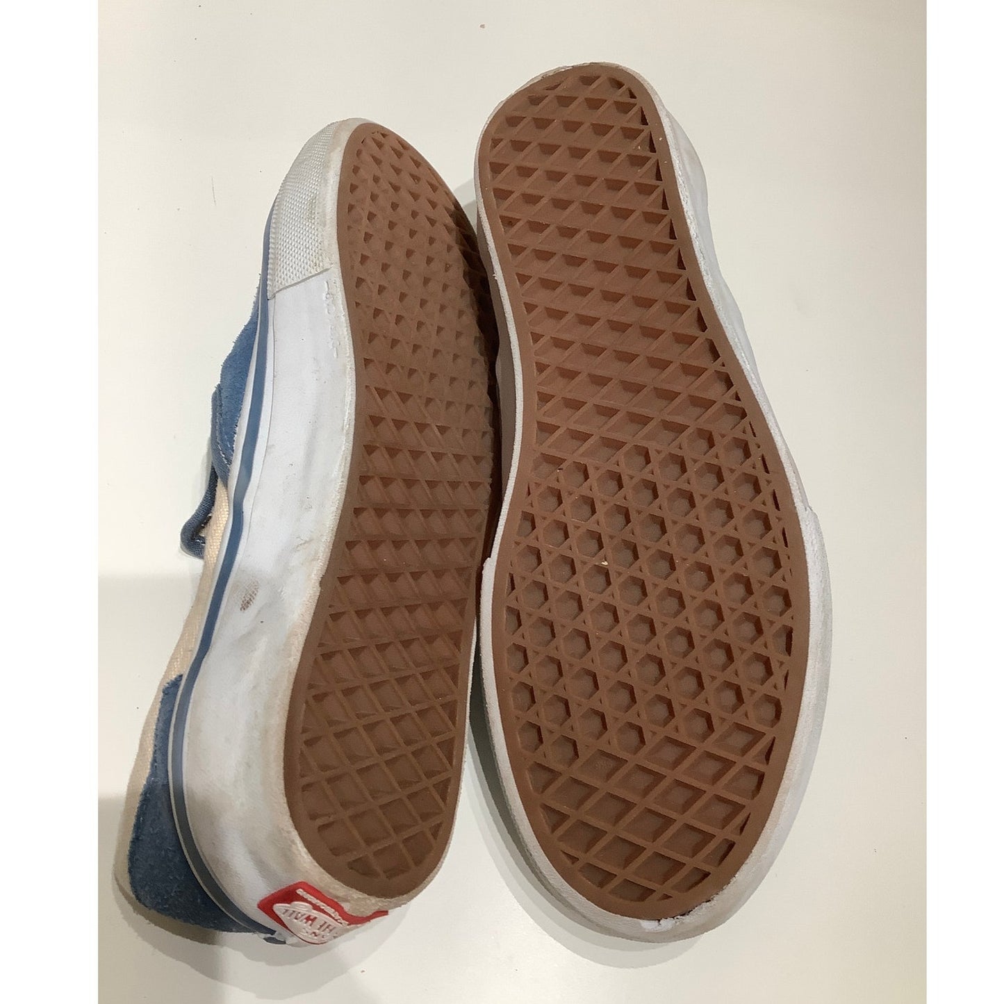 Vans Men's 7.5 Blue & Beige Slip-On Sneakers - Casual, Skate, Streetwear