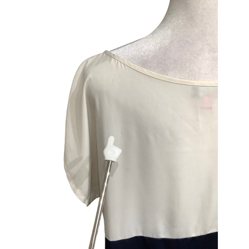 Vince Camuto Size Large Blue & Cream Colorblock Short Sleeve Blouse Office Siren