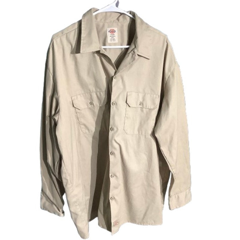Dickies Khaki Button-Up Shirt Men’s Size 2XL – Workwear, Collared, Long Sleeve