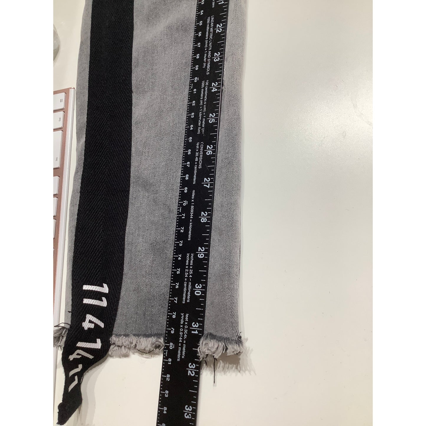 114 1411 Grey Distressed Jeans Size 32 - Grunge, Emo, Goth, Metal Ring Detail