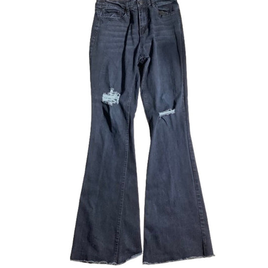 YMI High-Rise Flare Jeans Women’s Size Large –Distressed, Boho, Vintage-Inspired