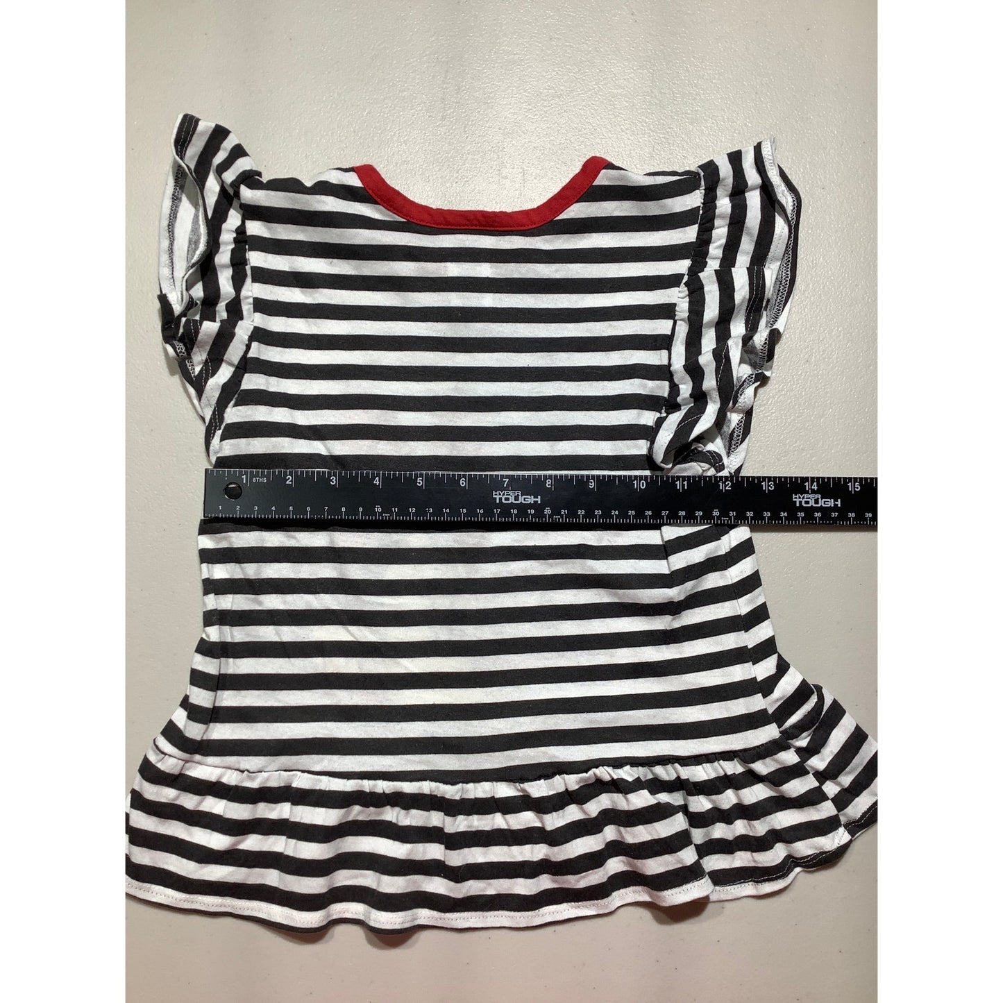 Disney Minnie Mouse White Black Striped Girls 6X — Ruffle Hem, Graphic, Cute