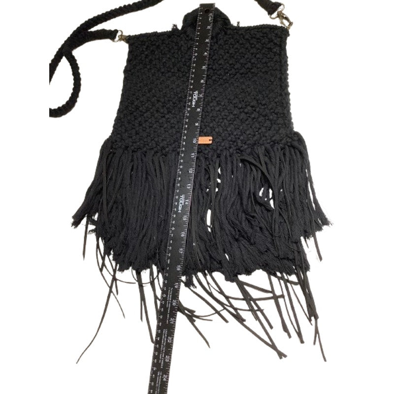 Knots & Wood Crocheted Black Purse - Western, Unique, Boho Fringe