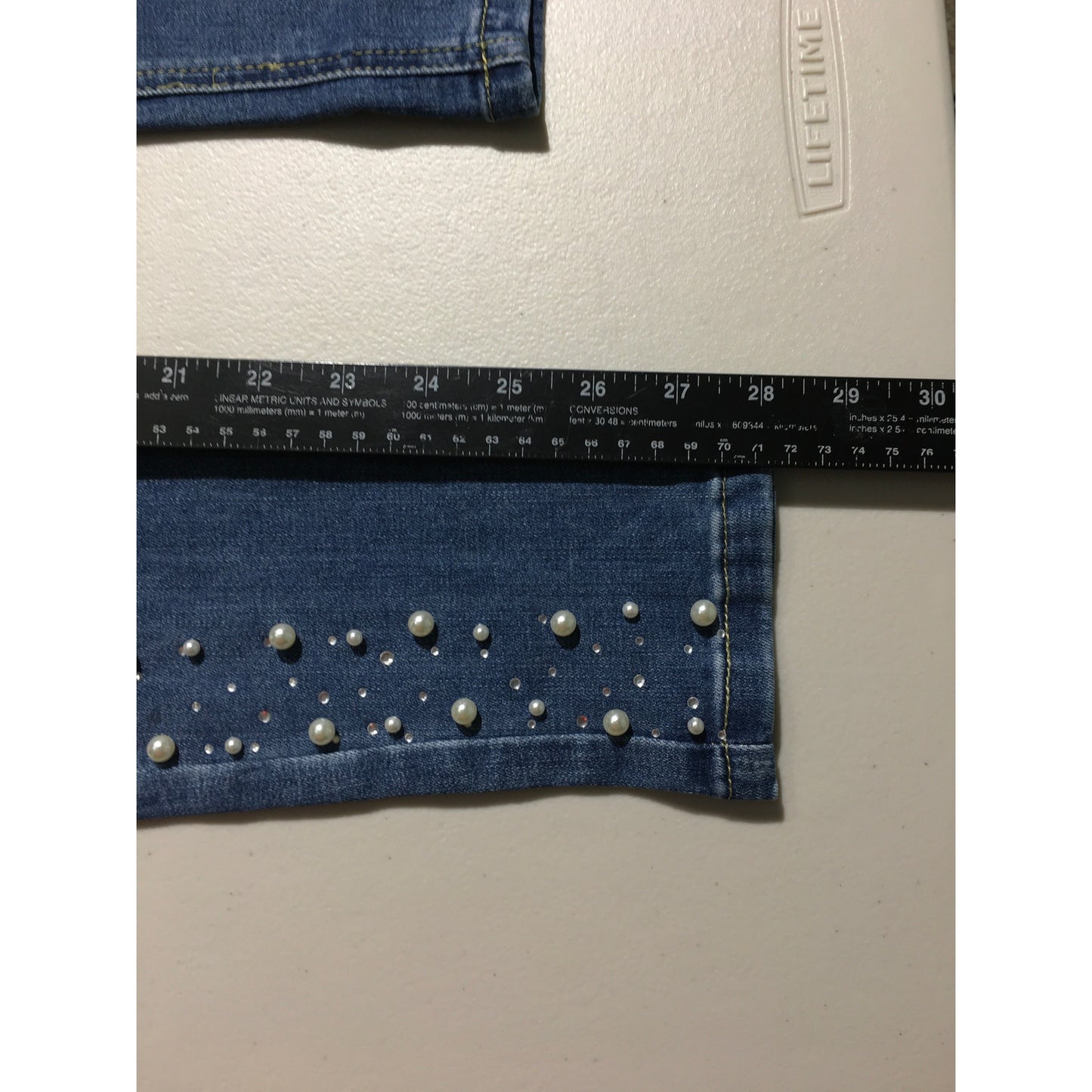 Vocal Pearl Rhinestone Jeans Size S - Glam, Y2K, Statement