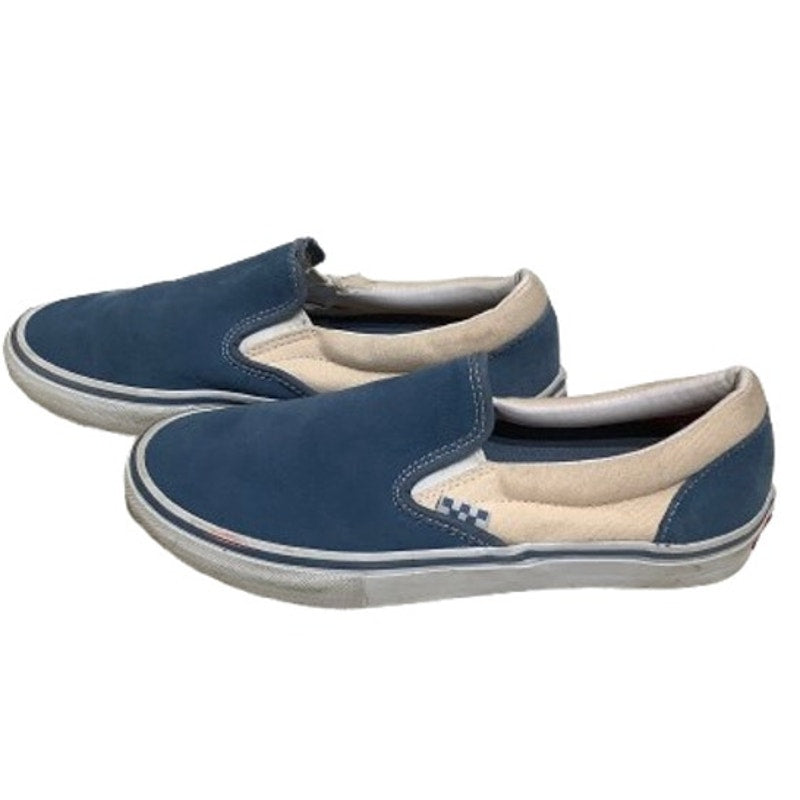 Vans Men's 7.5 Blue & Beige Slip-On Sneakers - Casual, Skate, Streetwear
