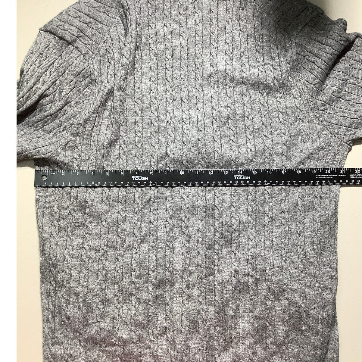 Kallspin Men’s Gray Cardigan Large Tall –V-Neck, Cable Knit, Cashmere Wool Blend