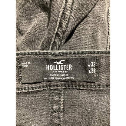 Hollister Men's 33x32 Black Slim Straight Jeans Distressed Tear
