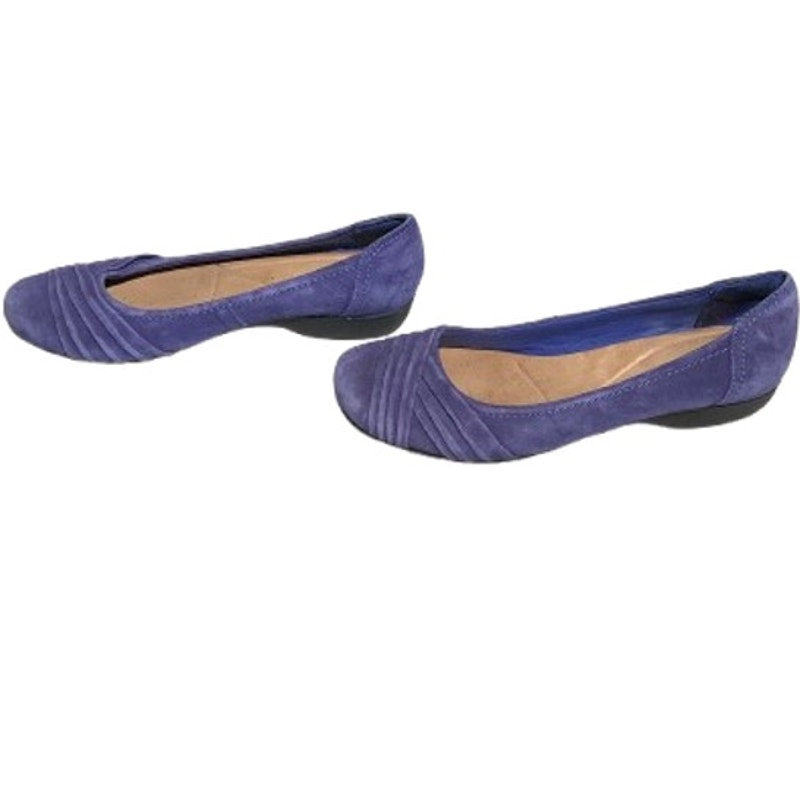 Clarks Benables Purple Suede Flats Women’s 6F – Comfort, Slip-On, Leather Upper