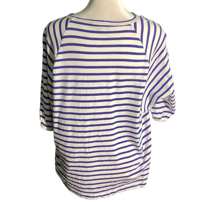 J.Crew White Blue Striped T-Shirt Women’s Large – Nautical, Casual, Relaxed Fit