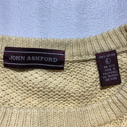 John Ashford Cable Knit Sweater Men’s Large – Classic, 100% Cotton, Crew Neck