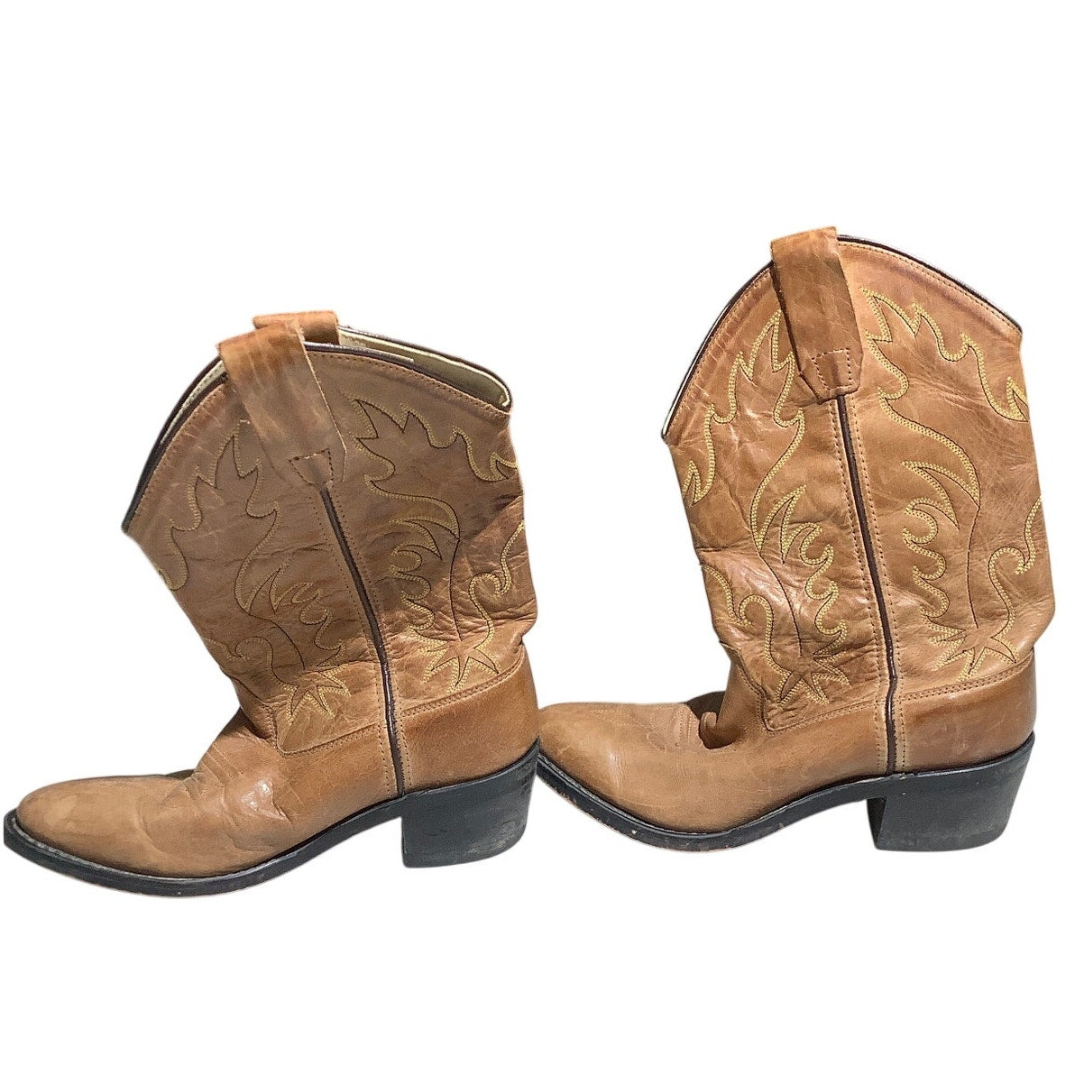 Old West Brown Leather Cowboy Boots Child Size 7.5 — Western, Rodeo, Classic