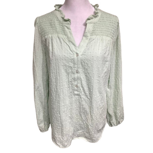 Talbots Light Green Ruffle Neck Long Sleeve Top M Cottagecore Coquette, Feminine