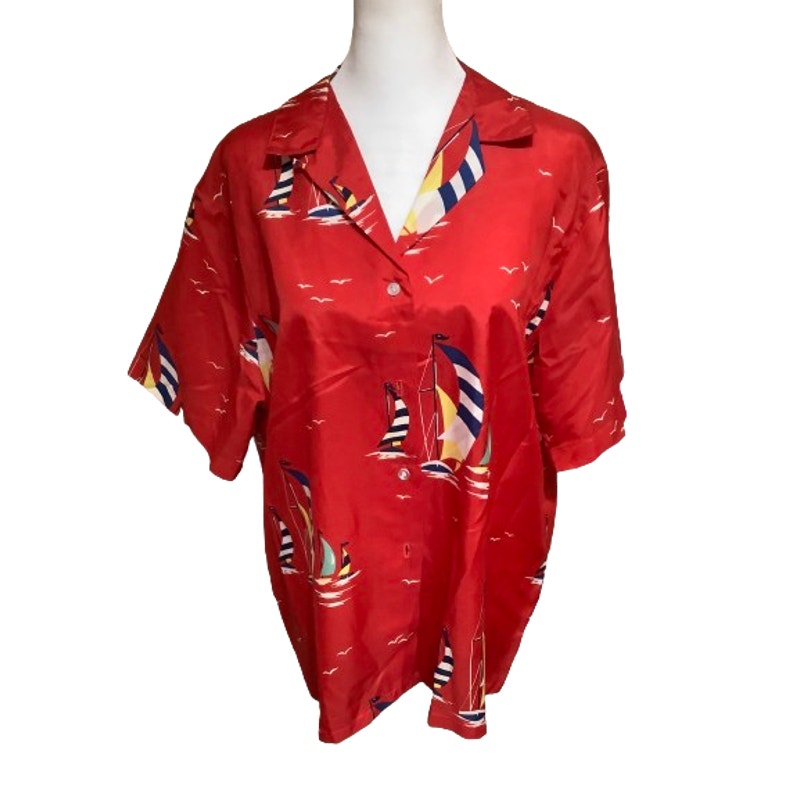 VTG Sailboat Button Up Red Shirt Cheryl Tiegs 80s Size 18 Nautical Preppy