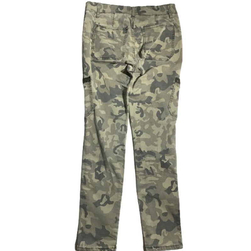Gianni Bini Camo Pants Olive Green Women Size M — Cargo, Skinny, Zipper Pockets
