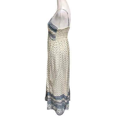 DEVI Cream Maxi Dress with Blue Floral Print, Size S/M - Boho, Flowing, Summer