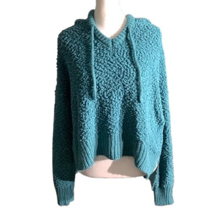 POL Teal Popcorn Knit Hoodie Women’s Size S/M — Cozy, Casual, Oversized